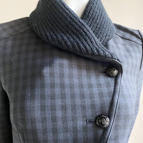 Drykorn Plaid Check Knit Collar Asymmetrical Closure Fitted Blazer XS - Picture 5 of 10